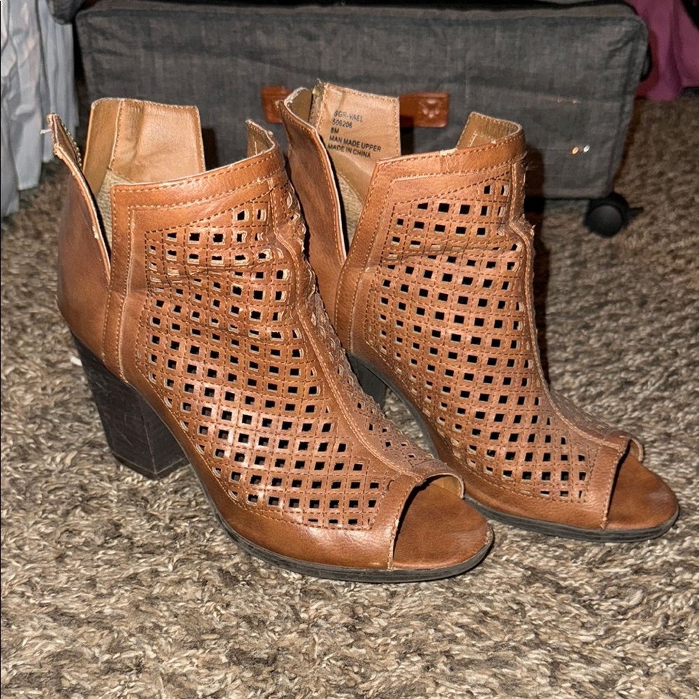 Brown Peep-Toe Ankle Boots